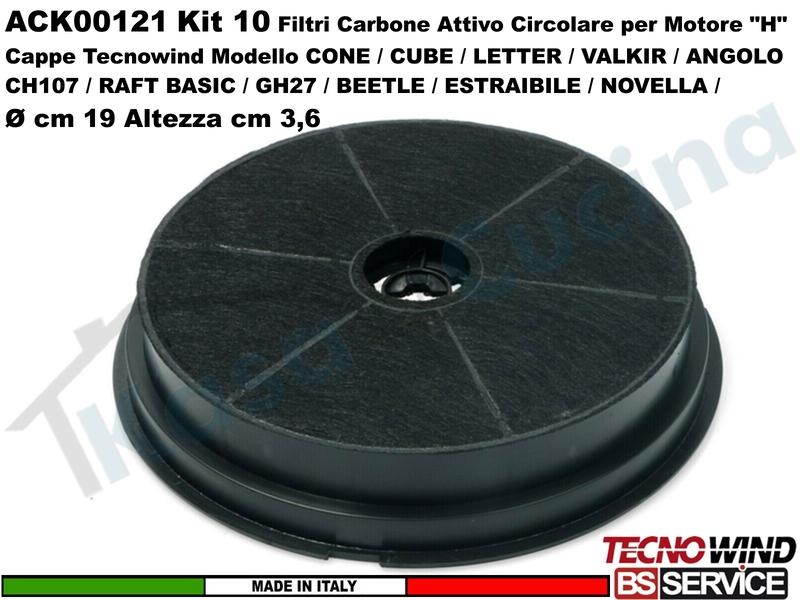 Kit 10 Filtri Carbone Attivo Antigrasso Circolare ACK00121 Tipo "H" Ø 19 H. 3,6