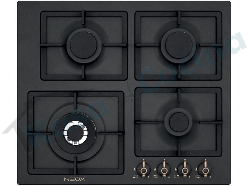 Piano Cottura Incasso cm. 60 Nero Quadra Rustic Line 4 Fuochi Gas