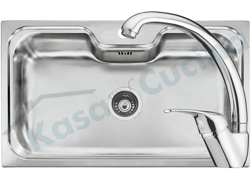 Pacchetto Lavello  cm. 86x50 Acciaio Inox Spazzolato Criteria e Rubinetto Miscelatore Singapore Canna Alta