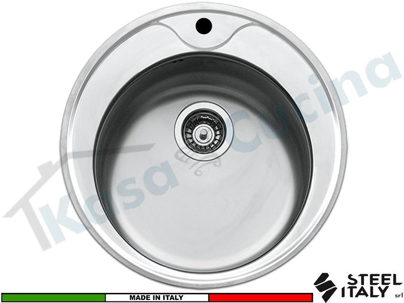 Lavello Cucina PI5103 1 Vasca Incasso Tondo Ø 51 Acciaio Inox Prelucido Piletta 3 pollici