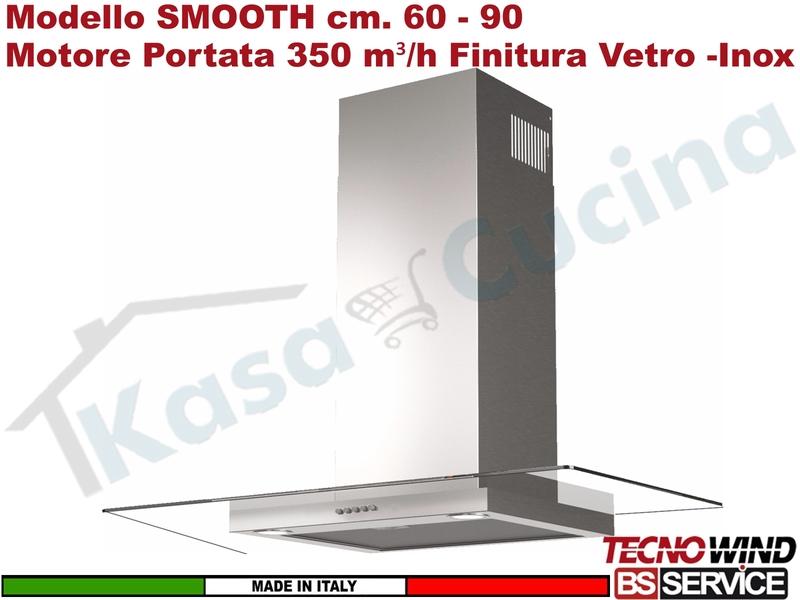 Cappa Parete a T 90 Tecnowind SMOOTH MID K327L0012 Inox - Vetro Motore 350 m³/h