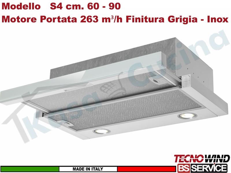 Cappa Gruppo Incasso 90 Dentro Pensile S4 K124R0596 Grigia Inox Motore 263 m³/h
