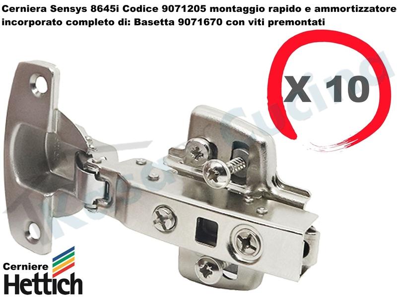 10 Cerniere Clip HETTICH Ammortizzata 110° Sensys 8645i 9071205 + Base 9071670