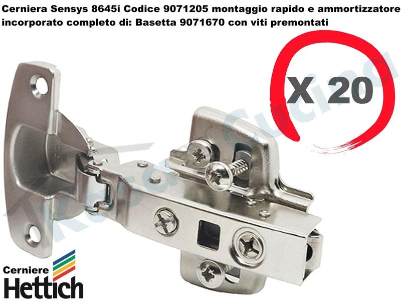 20 Cerniere Clip HETTICH Ammortizzata 110° Sensys 8645i 9071205 + Base 9071670