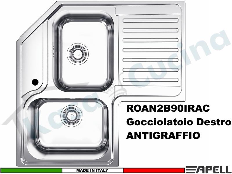 Lavello Incasso cm. 83X83 Acciaio Antigraffio Angolare 2 Vasche Sinistre