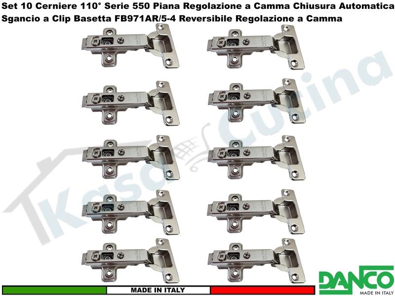 Set 10 Cerniere Clip Danco F55080P44 Automatica 110° Collo Piano + Basetta 971