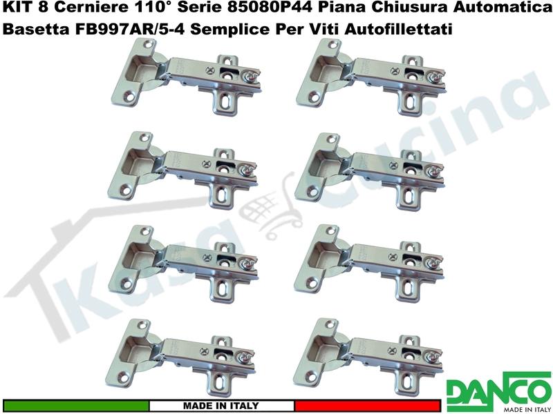 Kit 8 Cerniere Danco F85080P44 Automatica 110° Collo Piano + Basetta 996 Acciaio