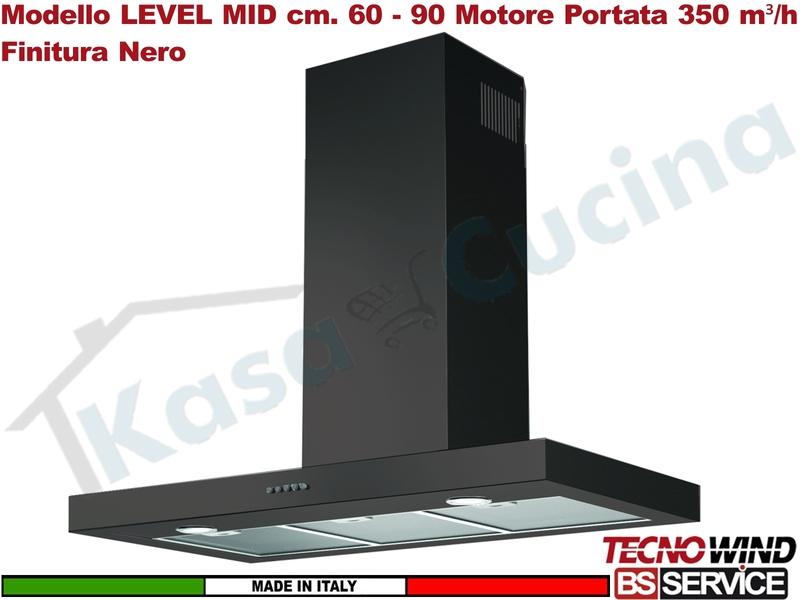 Cappa Parete a T 60 Tecnowind LEVEL MID BLACK K326I0057 Motore 350 m³/h Classe D