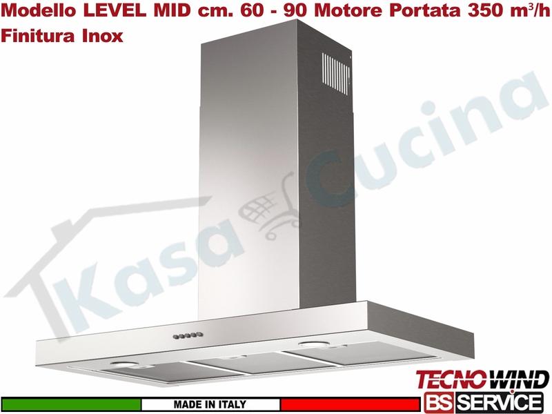 Cappa Parete a T 90 Tecnowind LEVEL MID INOX K326I0044 Motore 350 m³/h Classe D