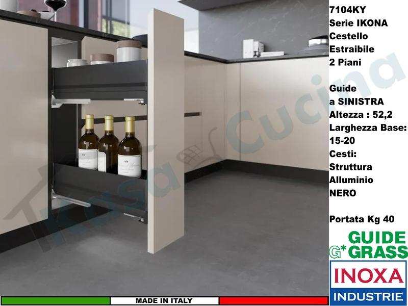 Carello Jolly Estraibile INOXA IKONA 7104KY/15PN Base 15 Guide Grass NERO