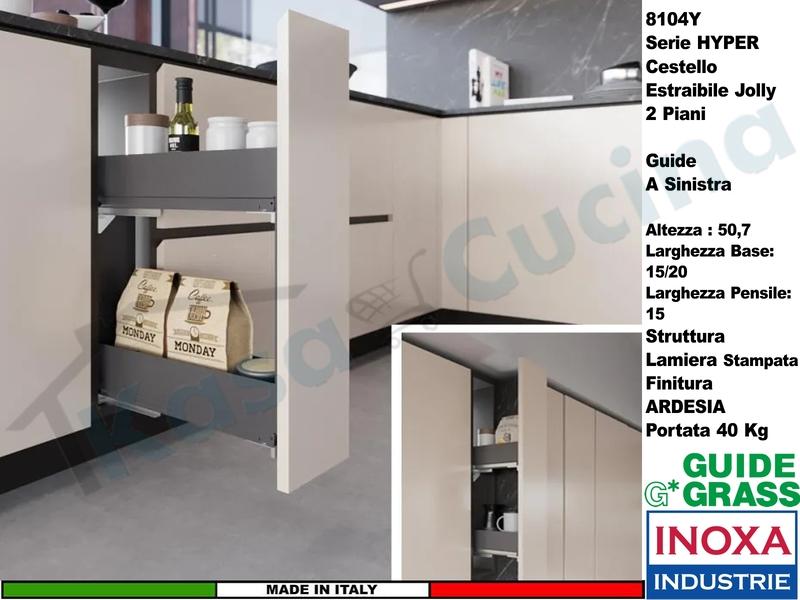Carello Jolly Estraibile INOXA HYPER 8104YY/15PAR Base 15 Guide Grass ARDESIA