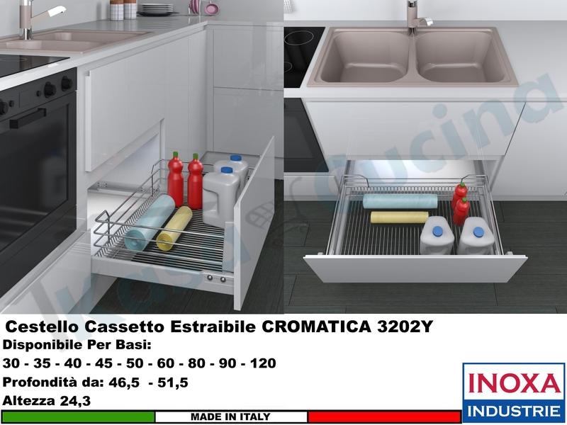 Carello Cassetto Cestello Estraibile Inoxa 3202Y/120-50PC Guide