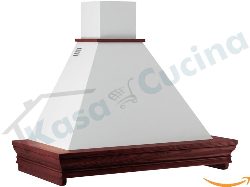Cappa Cucina Rustica Aspirante Filtrante 120 cm 500 m³/h Cornice Beige ● K CLASSICA 120 G Bianca Legno Massello Verniciato, Camino Estensibile ● Filtri Antigrasso in Alluminio lavabili, Illuminazione LED e 3 Livelli di Velocità esercizio ● Made in Italy