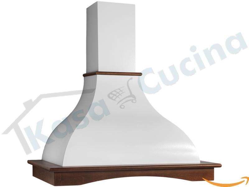 Cappa Cucina Rustica Aspirante Filtrante 120 cm 500 m³/h Made in Italy ● K PETRA 120 G Bianca Camino Estensibile Cornice Legno Grezzo ● Filtri Antigrasso in Alluminio lavabili, Illuminazione LED  e 3 Livelli di Velocità esercizio