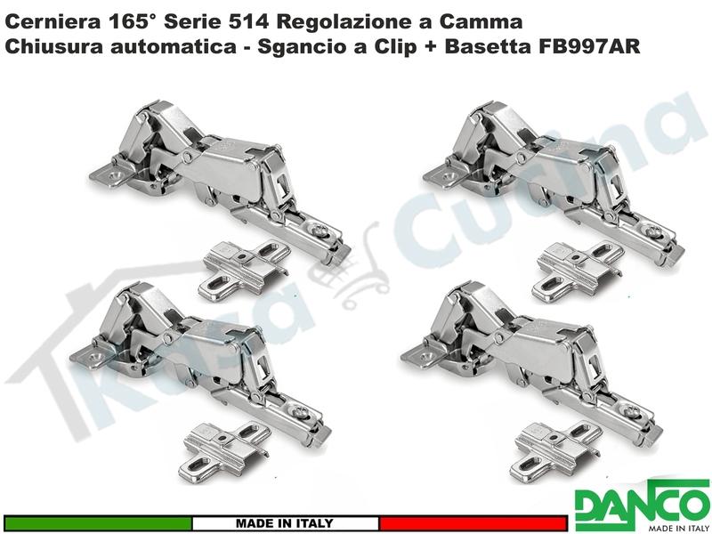 Set 4 Cerniere Clip Danco F51401P44 PIANA Automatica 165° Cucina + Basetta 997