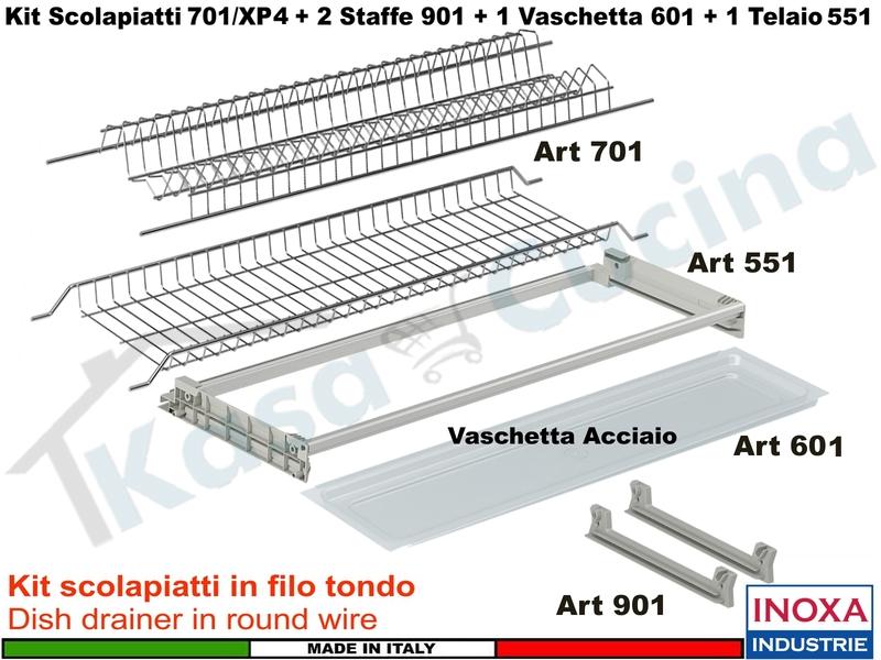 Scolapiatti Acciaio Incasso 50 701/60XP4 + 2 Staffe + 1 Vaschetta INOX + 1 Telaio