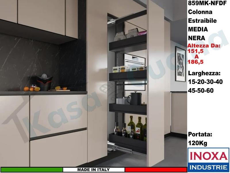 Colonna Dispensa Largh.15 859MK/15 H.da 151,5 a 186,5 Nero e 4 Cesti Neri