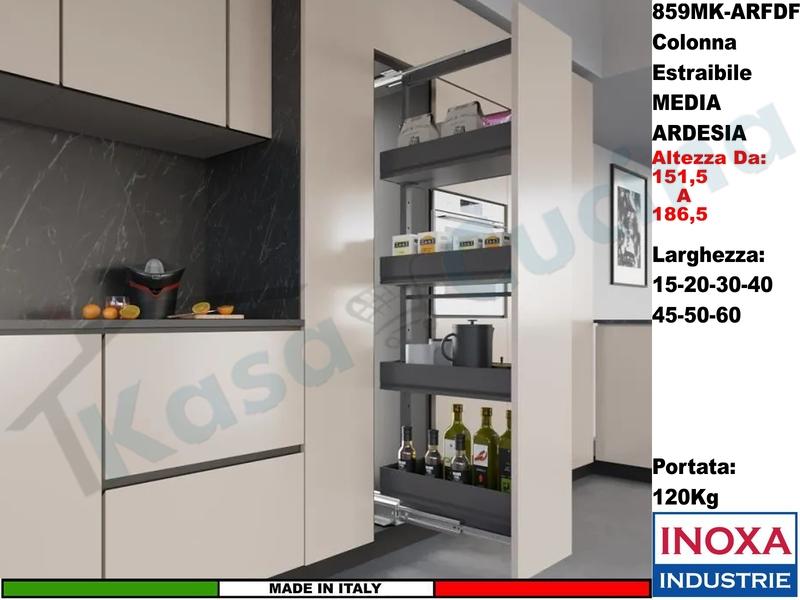 Colonna Dispensa Largh.15 859MK/15 H.da 151,5 a 186,5 Ardesia e 4 Cesti Ardesia