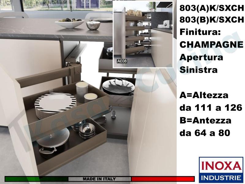 Meccanismo Angolo 803AK + 8 Cesti Base 105x60 Anta da 45 SX H 111/126 Champagne