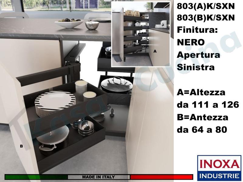 Meccanismo Angolo 803AK + 8 Cesti Base 105x60 Anta da 45 SX H 111 a 126 Nero