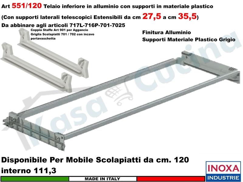 Telaio Alluminio 551/120GXP1 Scolapiatti 120 Interno 111,3 Estensibile da 27/35