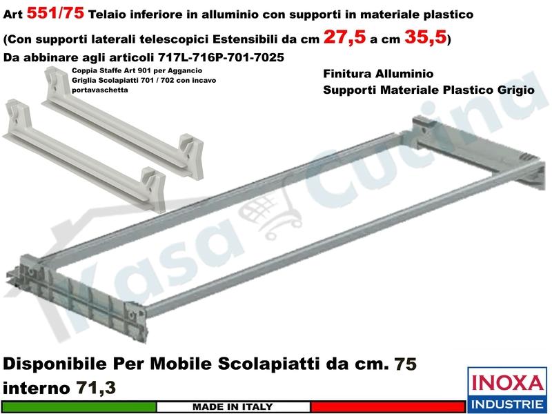 Telaio Alluminio 551/75GXP1 Scolapiatti 75 Interno 71,3 Estensibile da 27 a 35