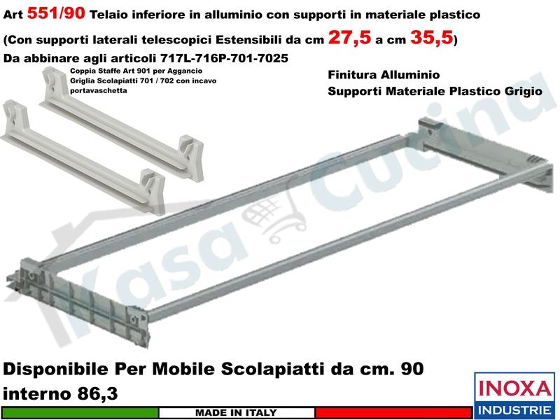 Telaio Alluminio 551/90GXP1 Scolapiatti 90 Interno 86,3 Estensibile da 27 a 35