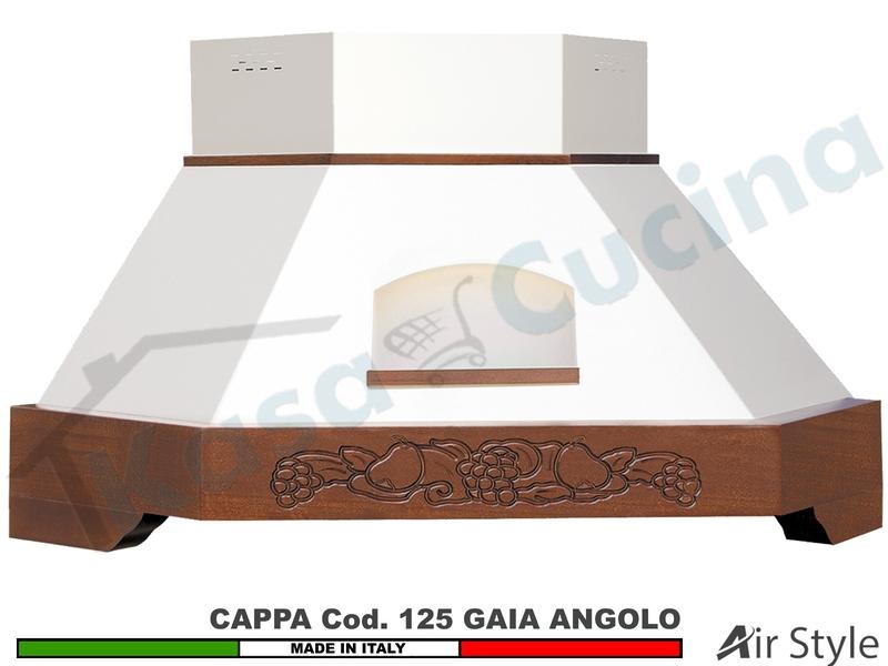 Cappa Angolo GAIA 103X103 Legno Frassino o Tiglio Verniciata + MOTORE 420 m³h