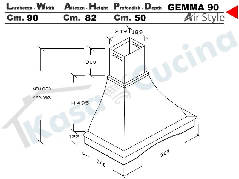 Cappa Parete Rustica GEMMA 90 Legno Frassino o Tiglio Grezzo + MOTORE 420 m³/h