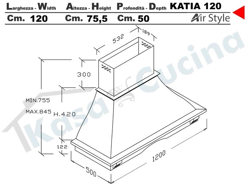 Cappa Parete Rustica KATIA 120 Legno Frassino o Tiglio Grezzo + MOTORE 420 m³/h
