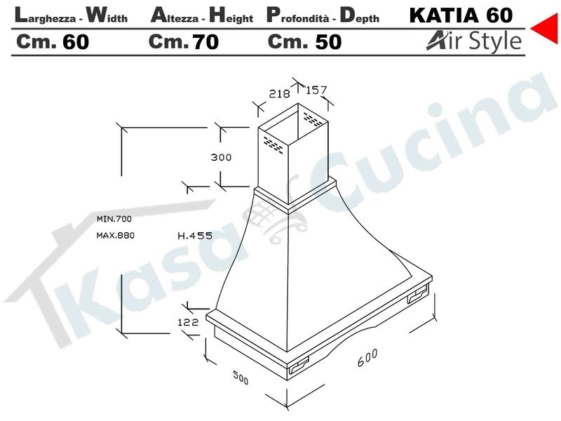 Cappa Parete Rustica KATIA 60 Legno Frassino o Tiglio Grezzo + MOTORE 420 m³/h
