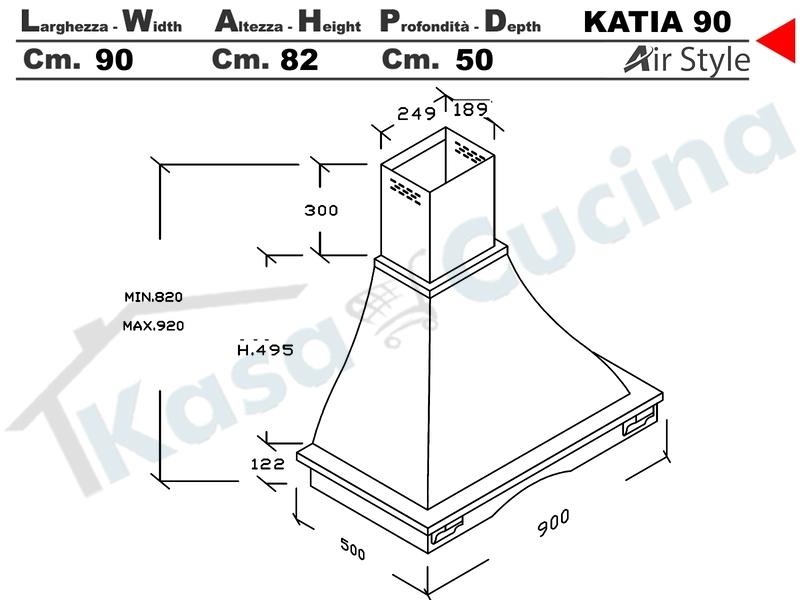 Cappa Parete Rustica KATIA 90 Legno Frassino o Tiglio Verniciata + MOTORE 420m³