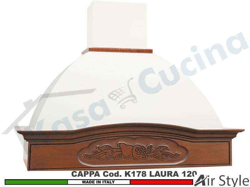 Cappa Parete Rustica LAURA 120 Legno Frassino o Tiglio Verniciata + MOTORE 420m³h