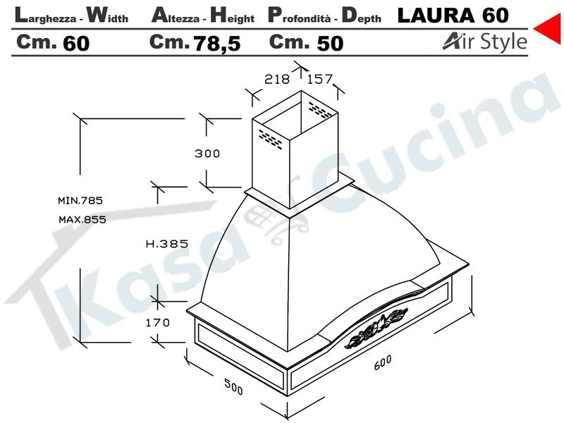 Cappa Parete Rustica LAURA 60 Legno Frassino o Tiglio Grezzo + MOTORE 420 m³/h