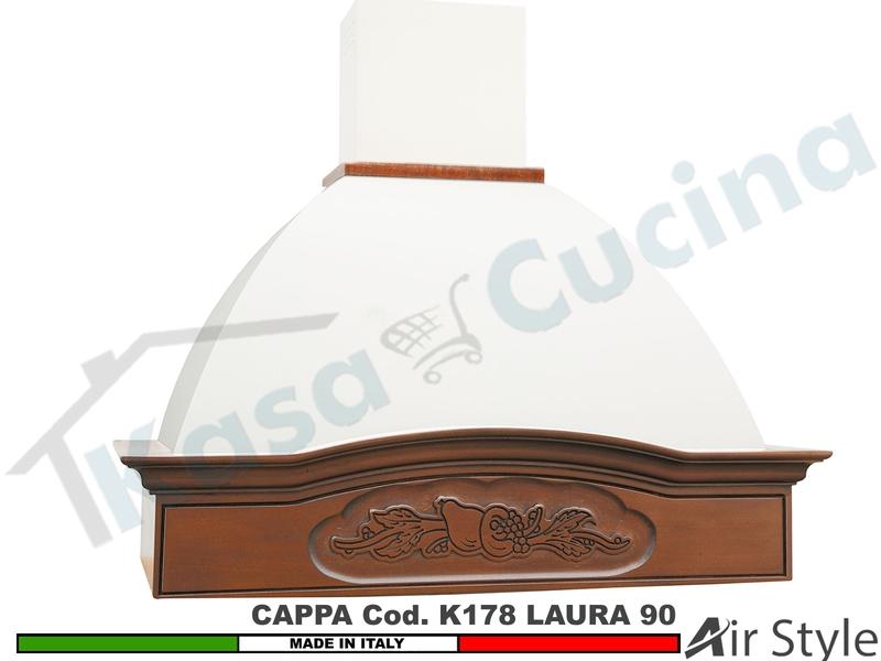 Cappa Parete Rustica LAURA 90 Legno Frassino o Tiglio Grezzo + MOTORE 420 m³/h