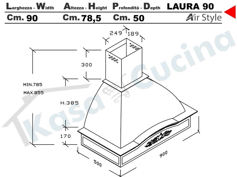 Cappa Parete Rustica LAURA 90 Legno Frassino o Tiglio Verniciata + MOTORE 420m³