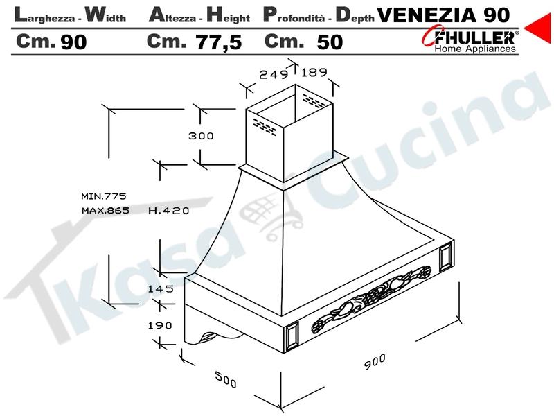 Cappa Parete Rustica VENEZIA 90 Legno Frassino o Tiglio Grezzo + MOTORE 420 m³/h
