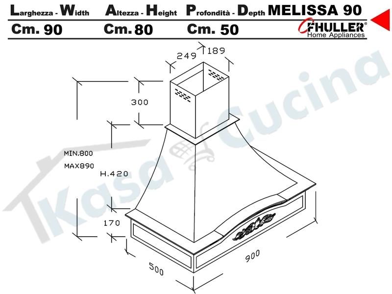 Cappa Parete Rustica MELISSA 90 Legno Frassino o Tiglio Grezzo + MOTORE 420 m³/h