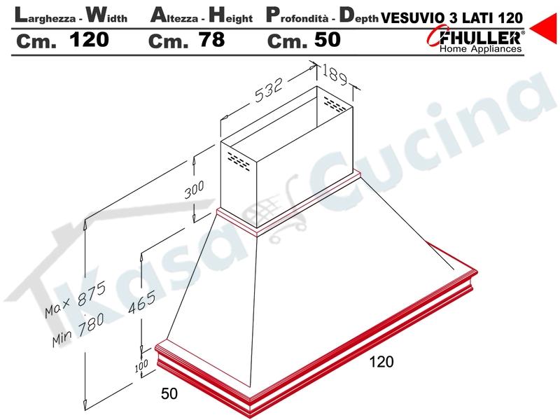Cappa Parete Rustica VESUVIO 120 Legno Frassino o Tiglio Grezzo + MOTORE 420 m³/h