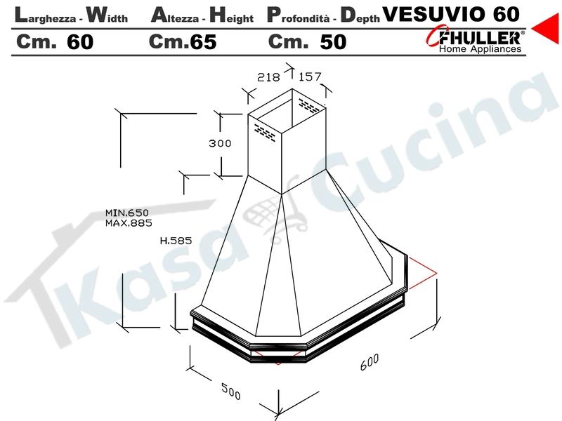 Cappa Parete Rustica VESUVIO 60 Legno Frassino o Tiglio Grezzo + MOTORE 420 m³/h
