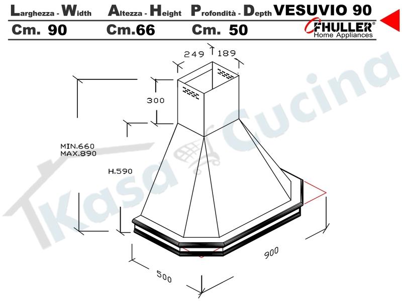 Cappa Parete Rustica VESUVIO 90 Legno Frassino o Tiglio Verniciata + MOTORE 420m³/h
