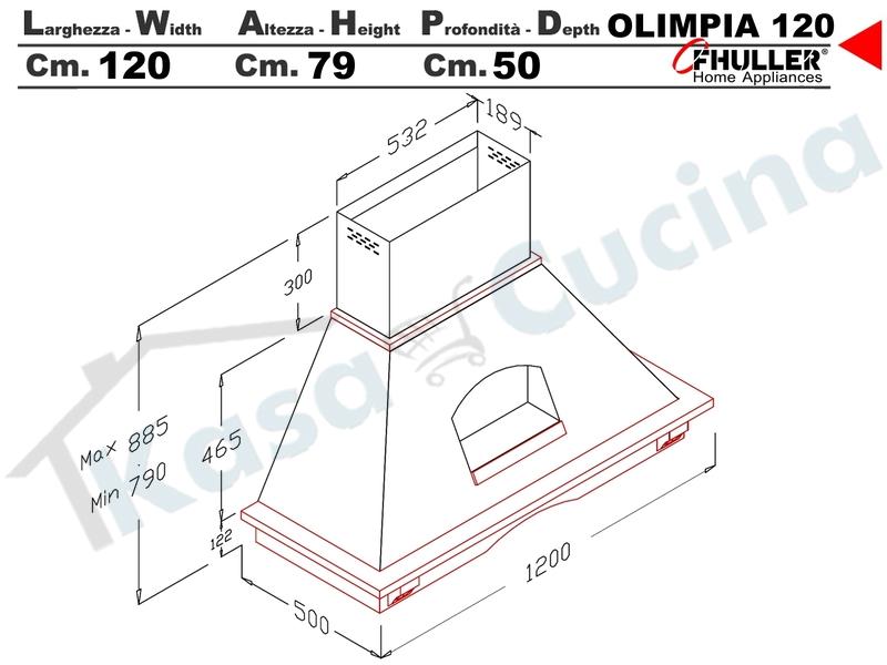 Cappa Parete Rustica OLIMPIA 120 Legno Frassino o Tiglio Verniciata + MOTORE 420m³/h