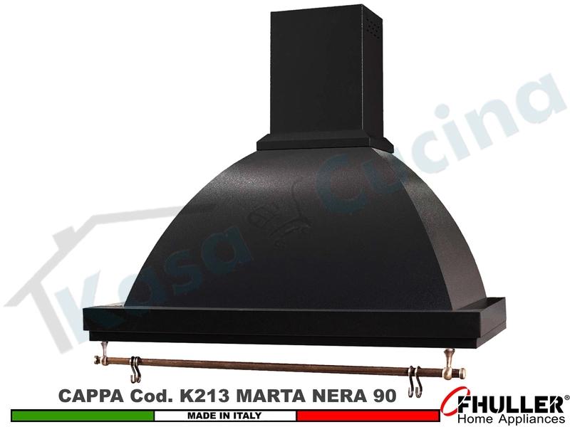 Cappa Parete Rustica Marta 90 Verniciata NERO Con Tubo Rame Motore 420 M³/h