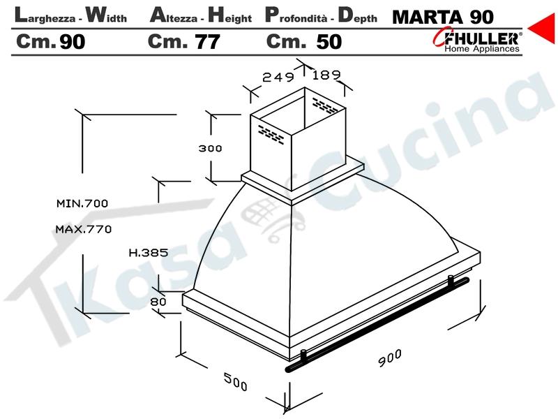 Cappa Parete Rustica Marta 90 Verniciata ANTRACITE con Tubo Rame Motore 420 M³/h