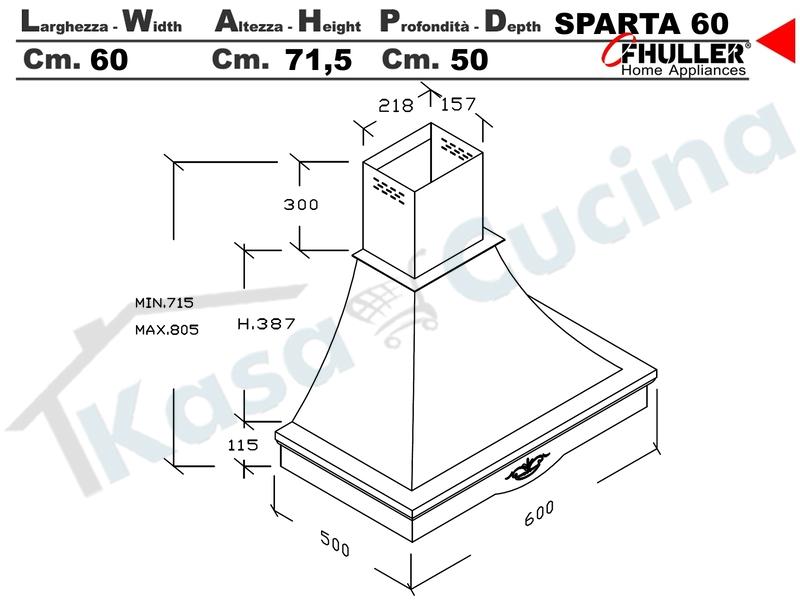 Cappa Parete Rustica SPARTA 90 Legno Frassino o Tiglio Grezzo + MOTORE 420 m³/h