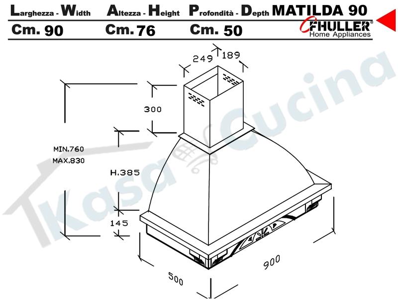 Cappa Parete Rustica MATILDA 90 Legno Frassino o Tiglio Grezzo + MOTORE 420 m³/h