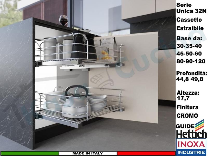 Cassetto Cestone Estrazione Manuale Cromo INOXA Serie UNICA Guide HETTICH da 90