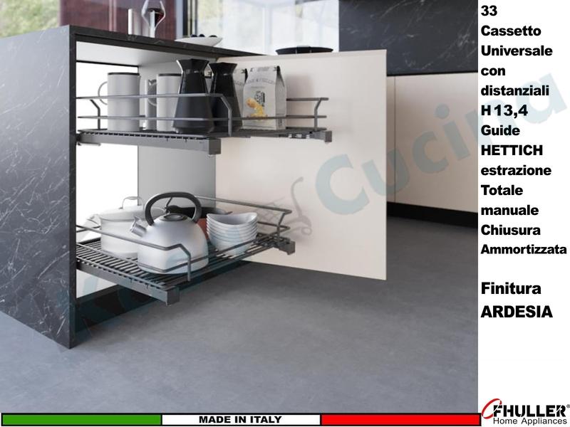 Cassetto Cestone Estrazione Manuale ARDESIA Serie 33 Unica Guide HETTICH da 30/120 PROF.44,8