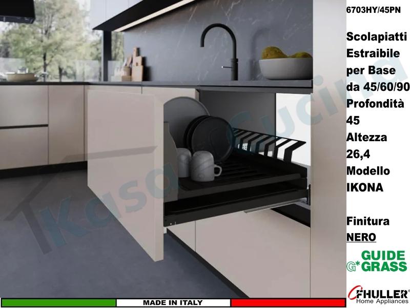 Scolapiatti Estraibile x Base 45 Ikona 6703HY/45PN Guide GRASS Nero