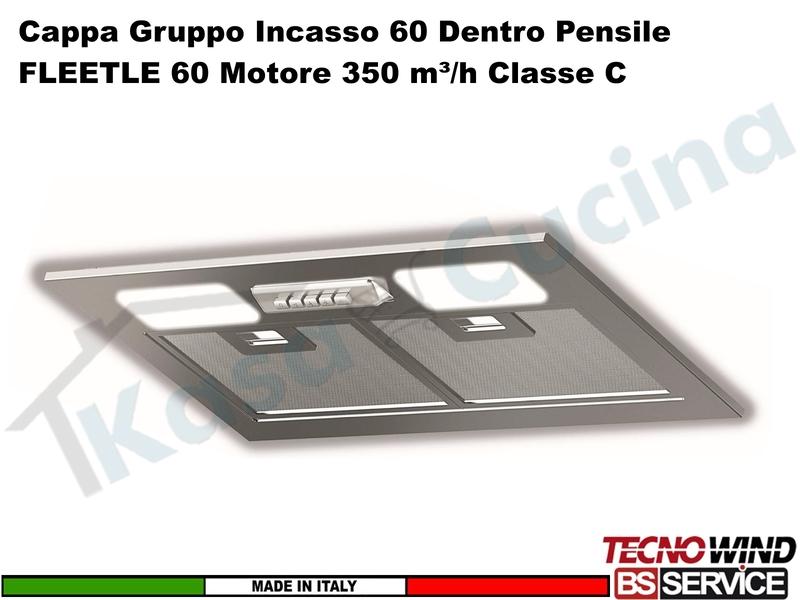 Cappa Gruppo Incasso 60 Dentro Pensile BEETLEK117R0105 Motore 350 m³/h Classe C
